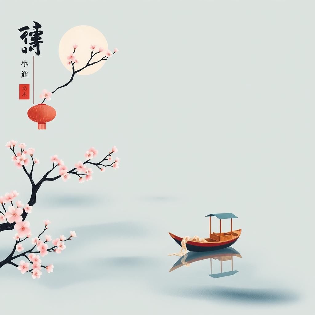 Lunar New Year River Scene in Watercolor Style
