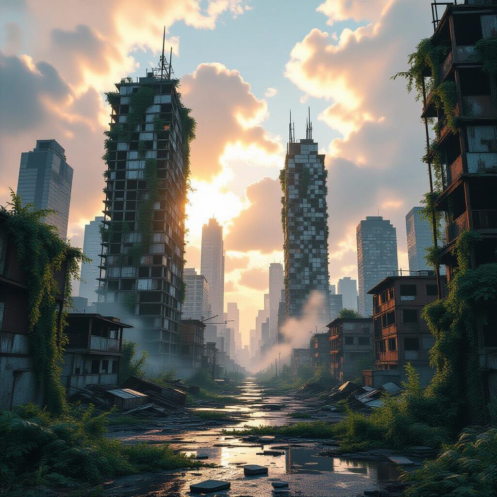 Post-Apocalyptic Cityscape Reclaimed by Nature