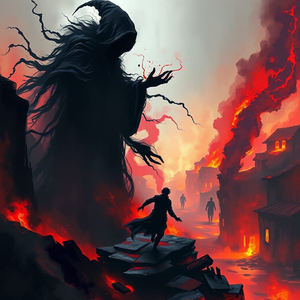 Mystical Sorceress Dominates Fiery, Desolate Landscape
