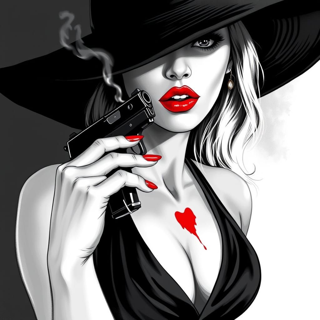 Mysterious Woman in Monochrome Art