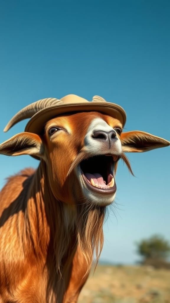 Goat with Fedora and Mustache Screaming