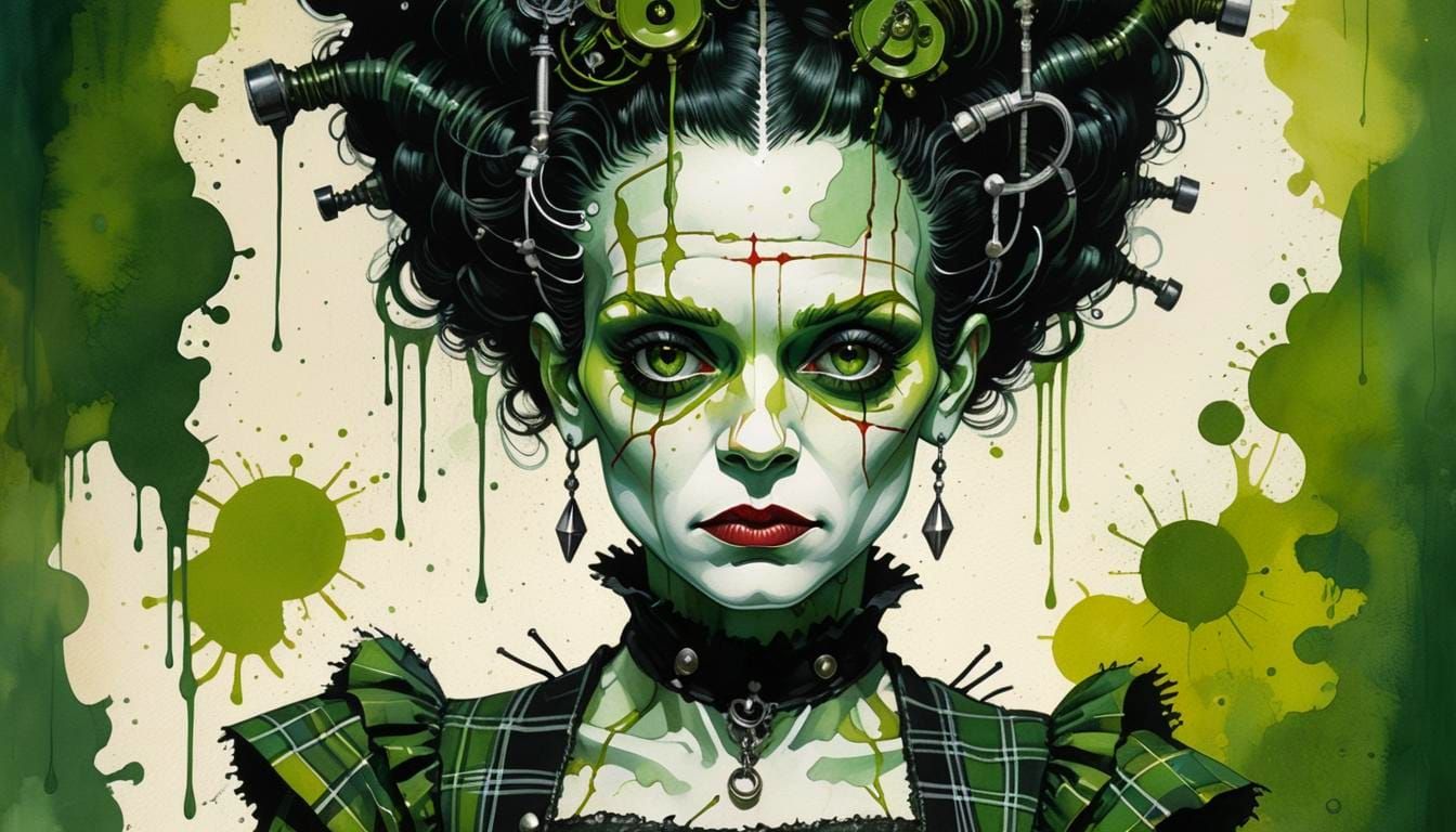 Gothic Bride of Frankenstein Impasto Painting