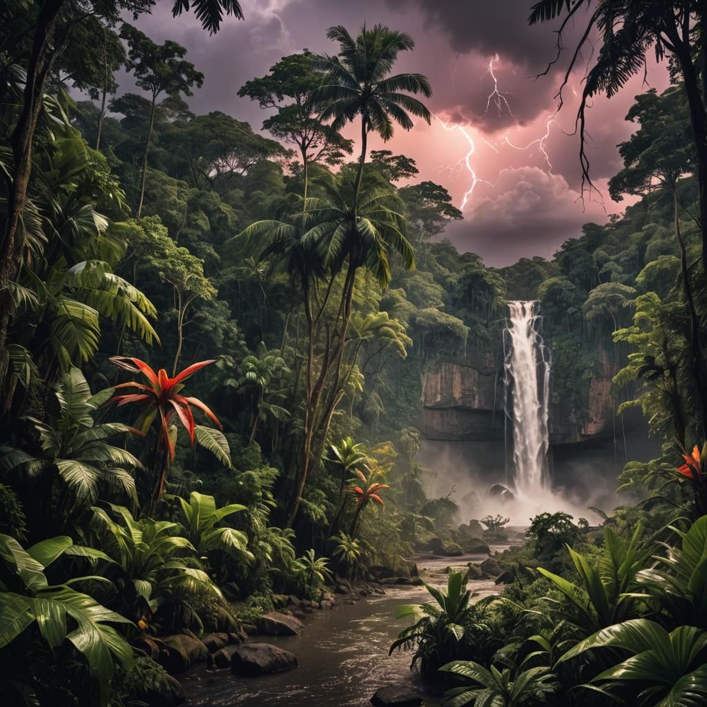 Tropical Twilight Jungle Paradise at Night