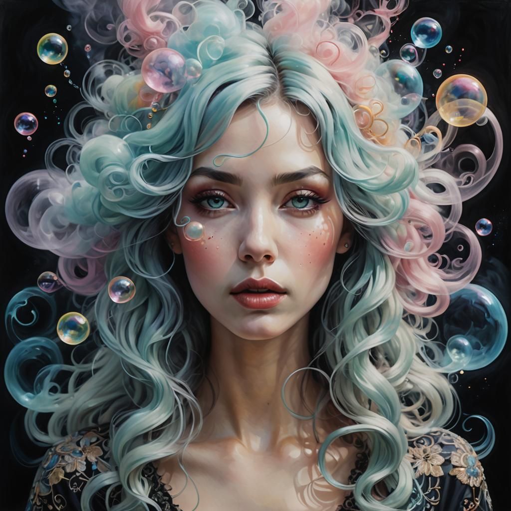 Ethereal Woman Portrait with Bubble Smoke Hair