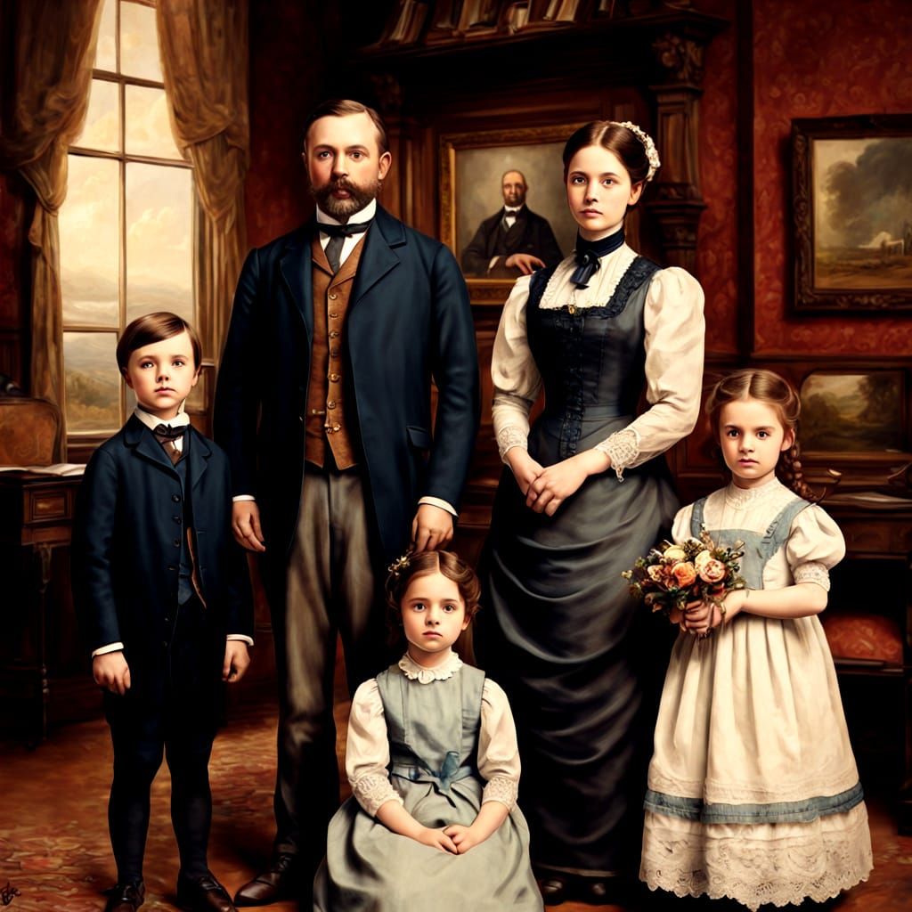 Victorian Family Portrait in Oil Paint Style