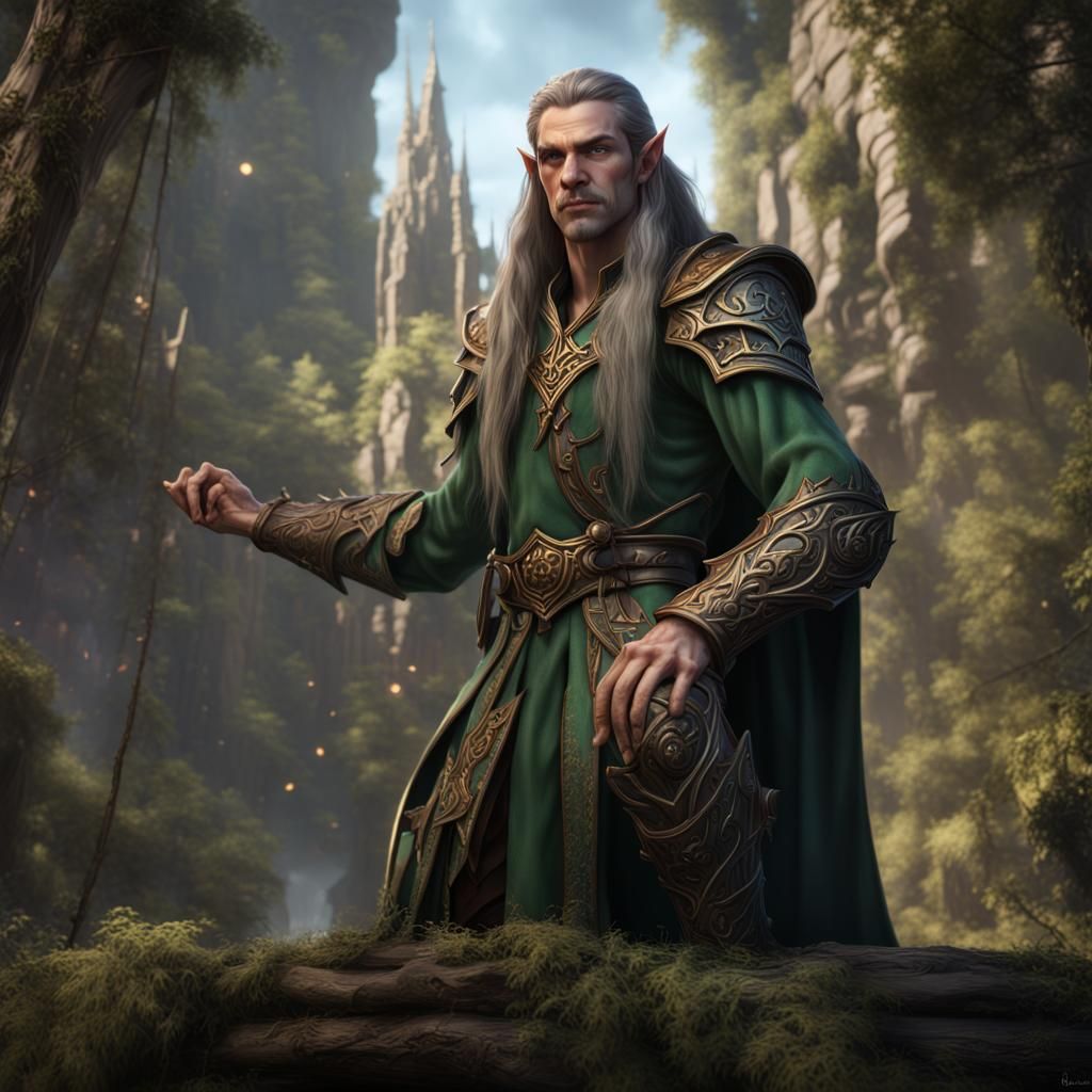 Elf Lord Portrait in Detailed Matte Painting Style