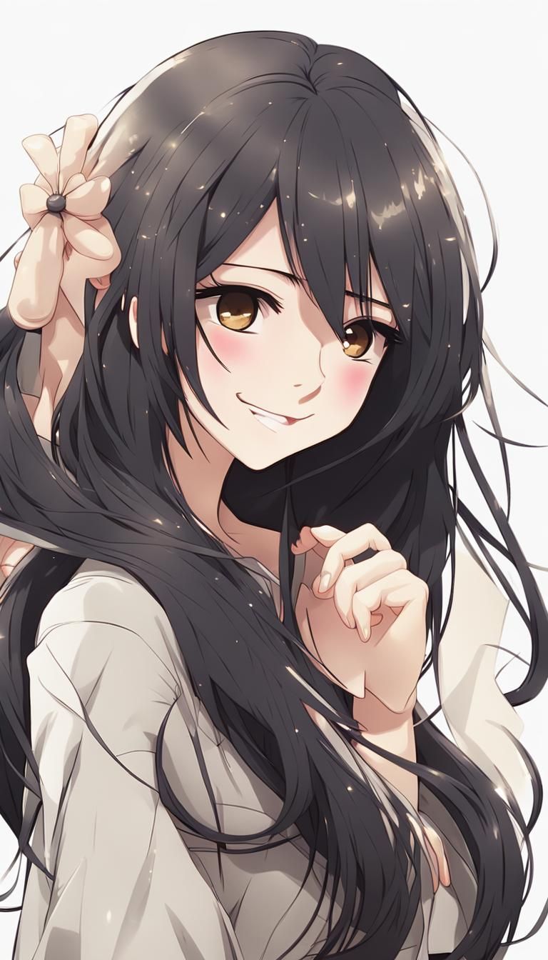 Anime Woman Side Profile with Black Hair