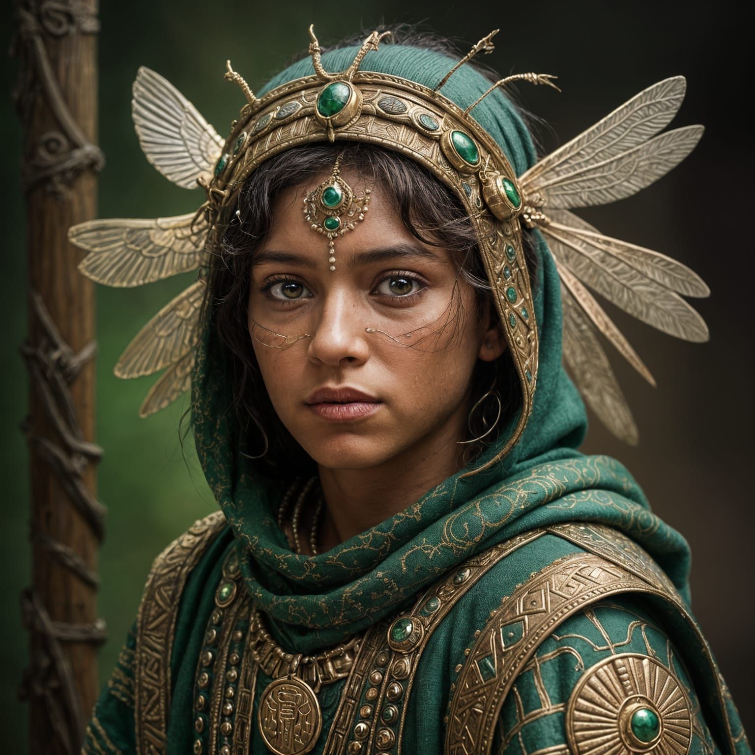 Contemplative Aztec Warrior Portrait in Dramatic Lighting