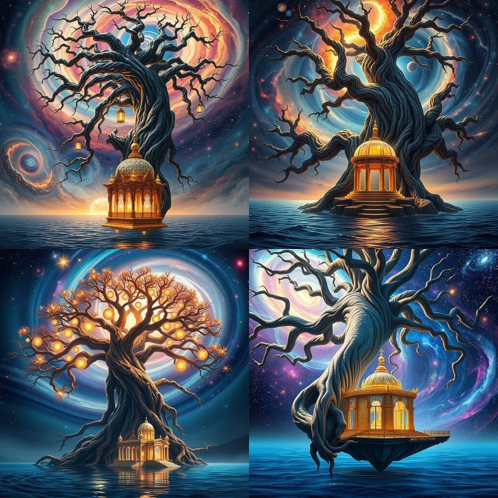 Ancient Cosmic Tree in Hyperrealistic Mid Shot