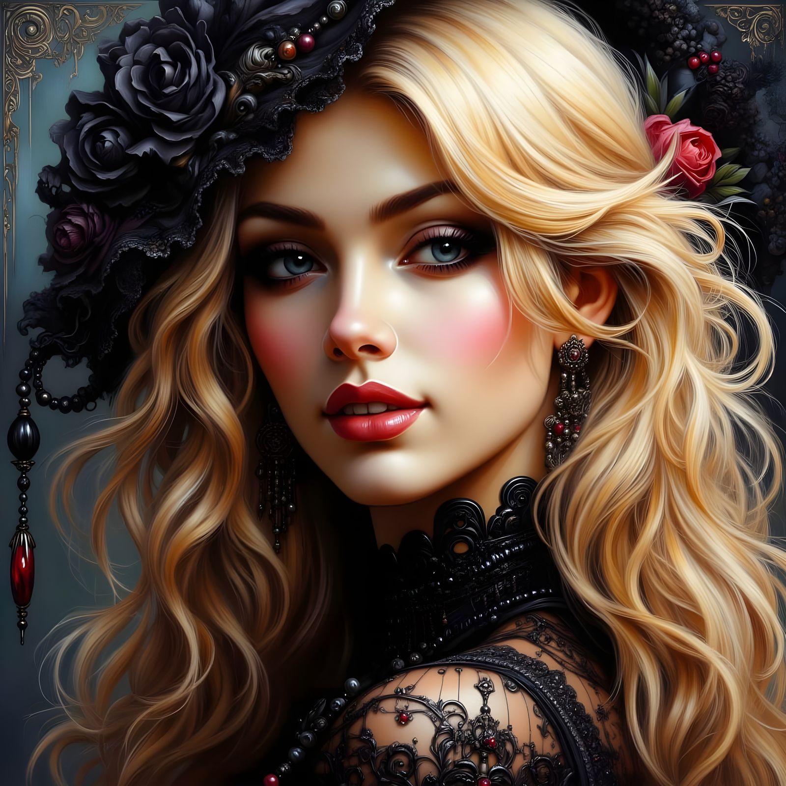 Romantic Goth Portrait Of A Bashful Blonde Woman