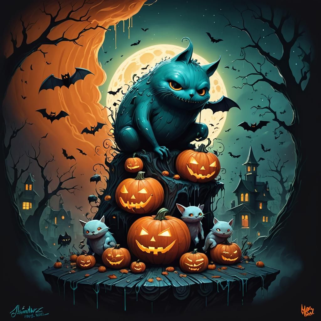 Cute Halloween Scene in 3D Digital Art Style