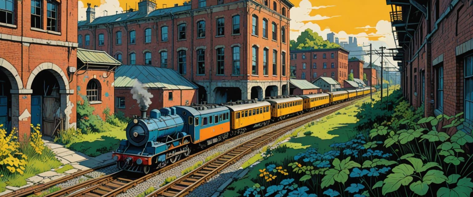 Exploring Abandoned Factories: Comic Book Style Scene