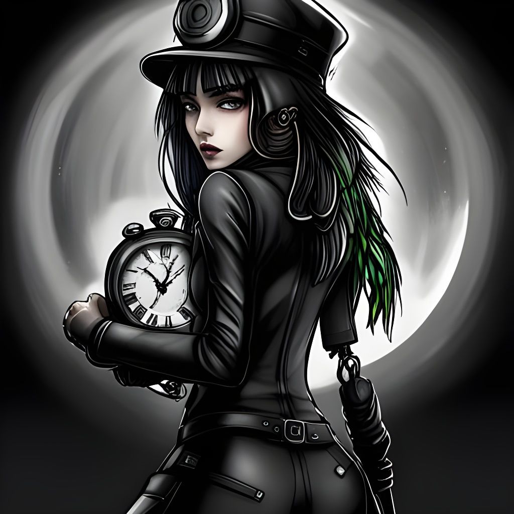 Dieselpunk Woman with Clock Bomb in Noir City