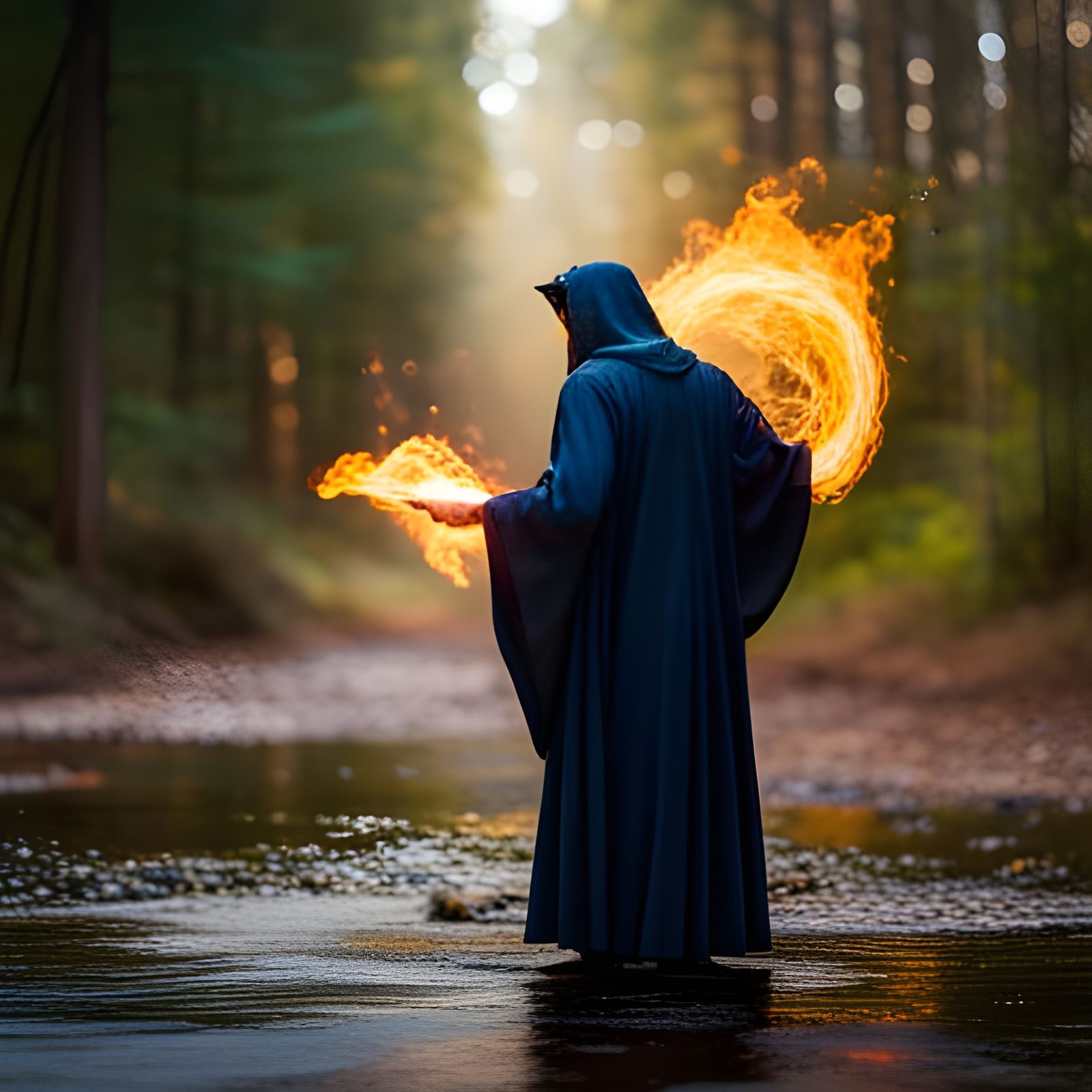 Wizard Summons Fire and Water Portal