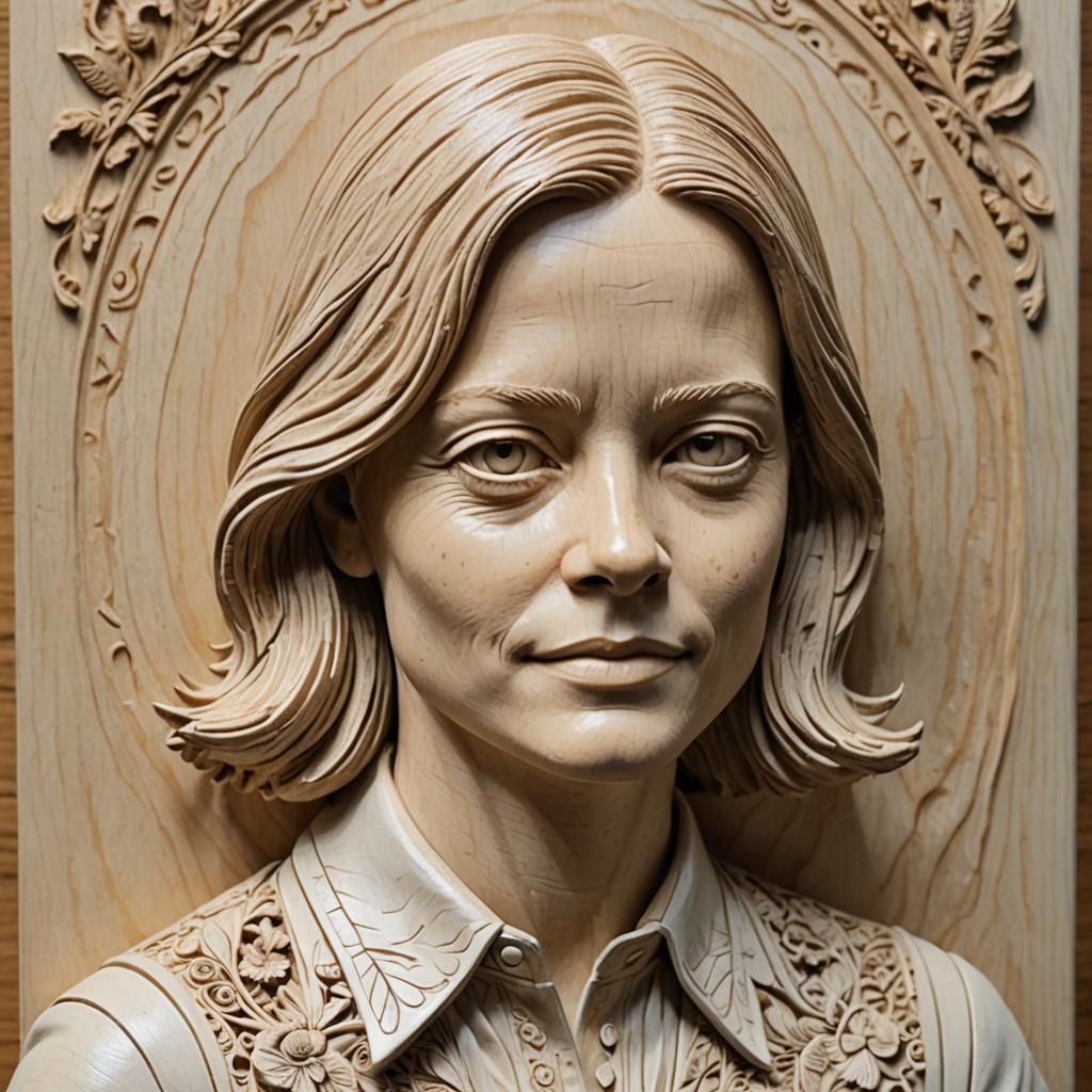 Jodie Foster White Wood Carving