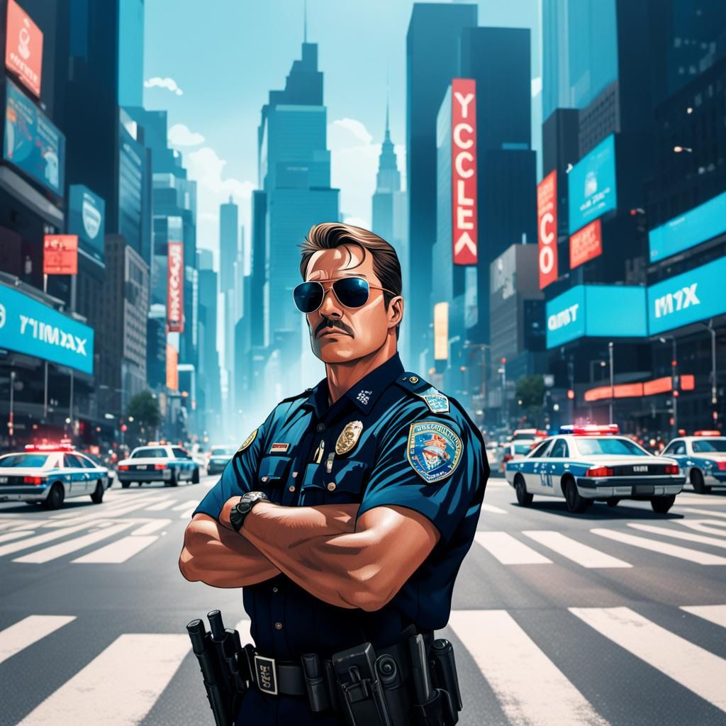 Cool Police Officer in Buzzing City
