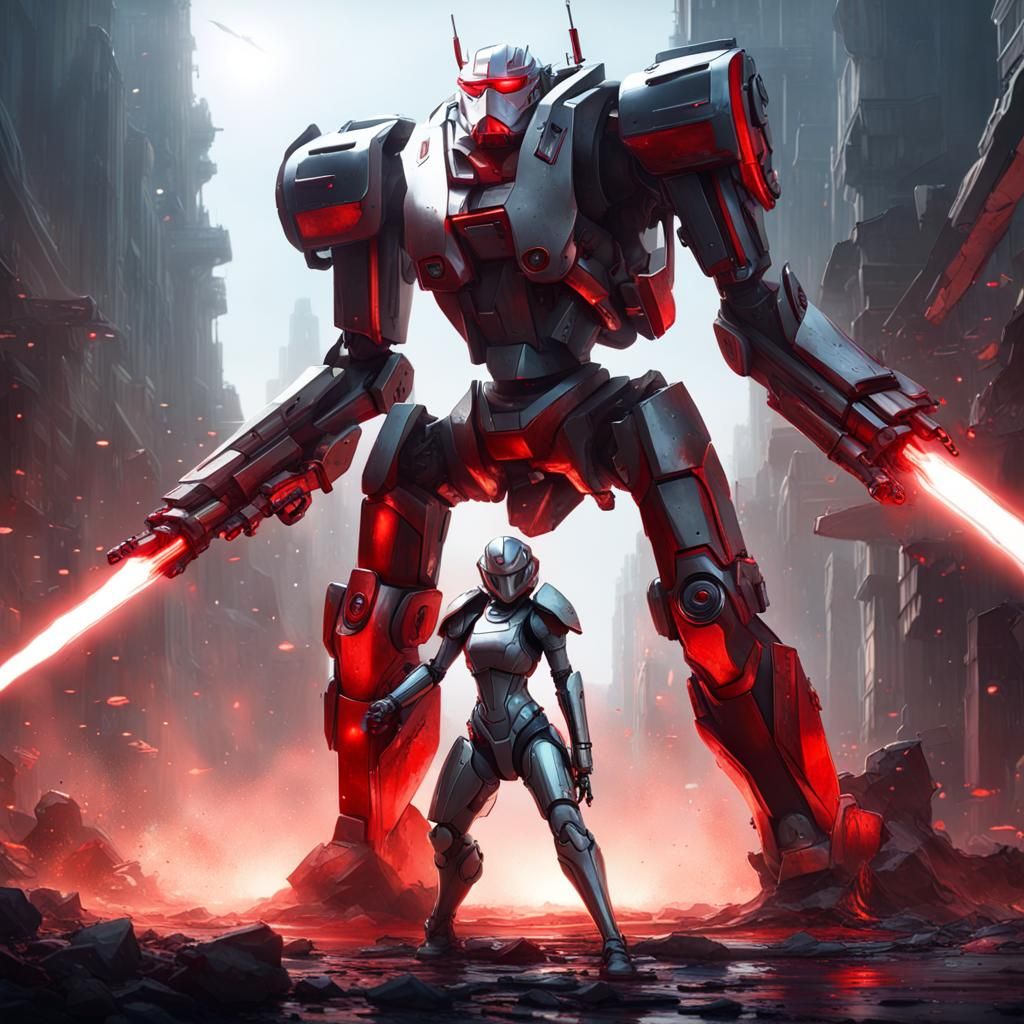 Girl in Mecha Suit Battles Evil Robot