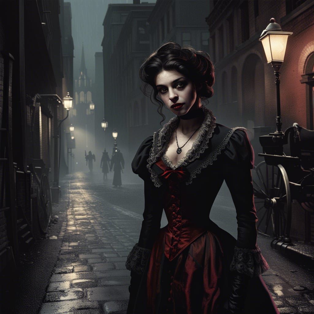 Victorian Vampire in a Foggy New York Alley