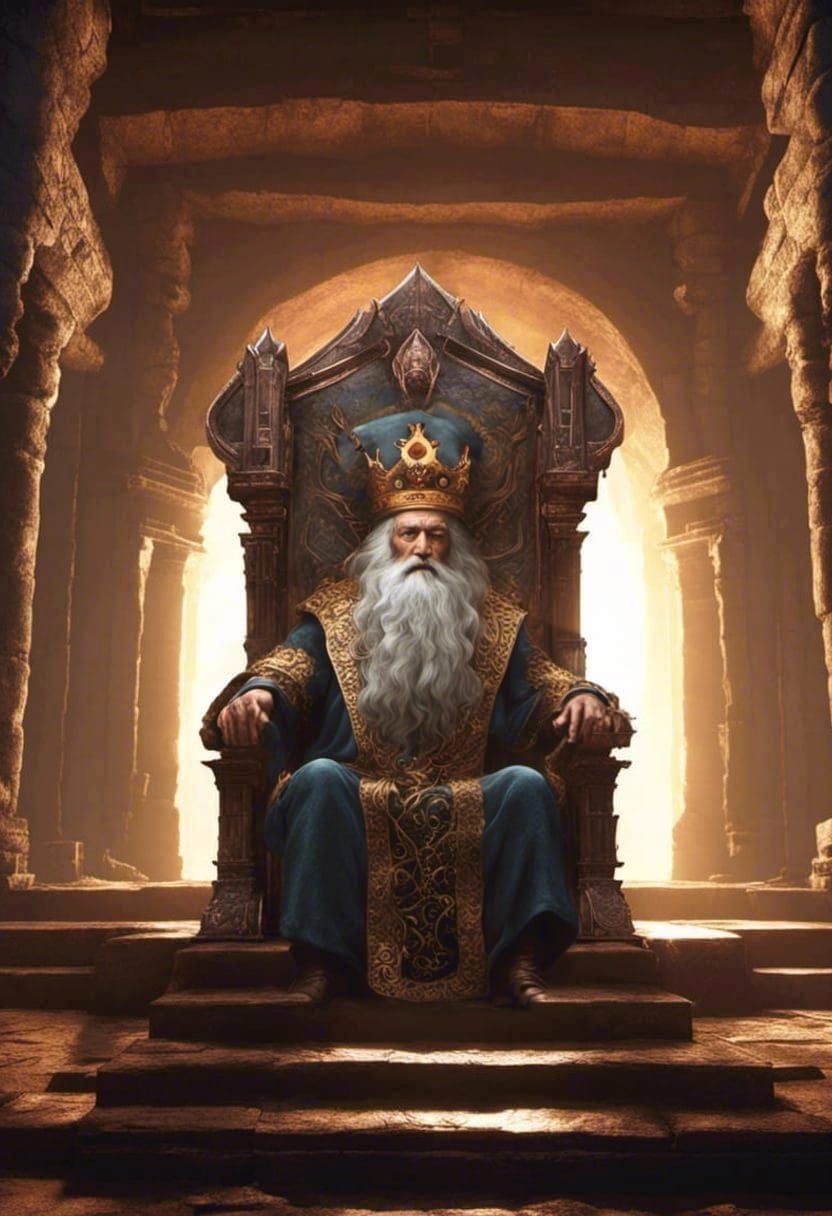 Cosmic King on Copper Throne in Dungeon Hall