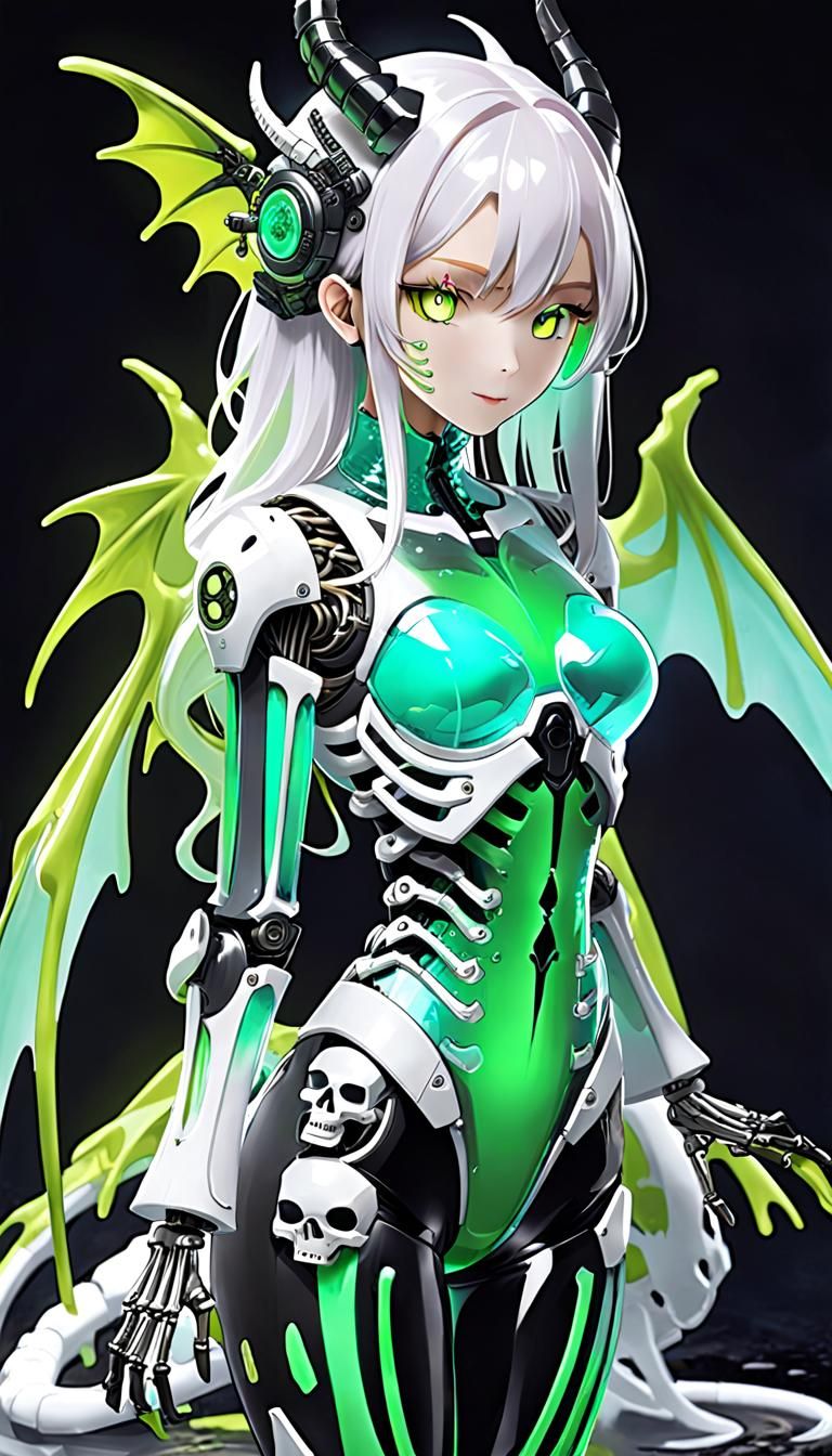 Chimera Girl with Robotic Skeleton and Dragon Wings