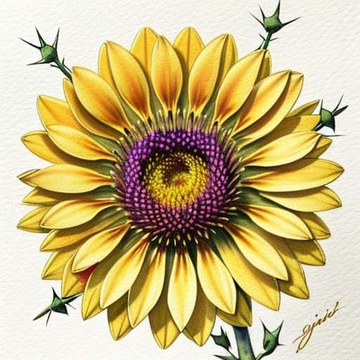 Thistle Flower in Watercolor Botanical Illustration