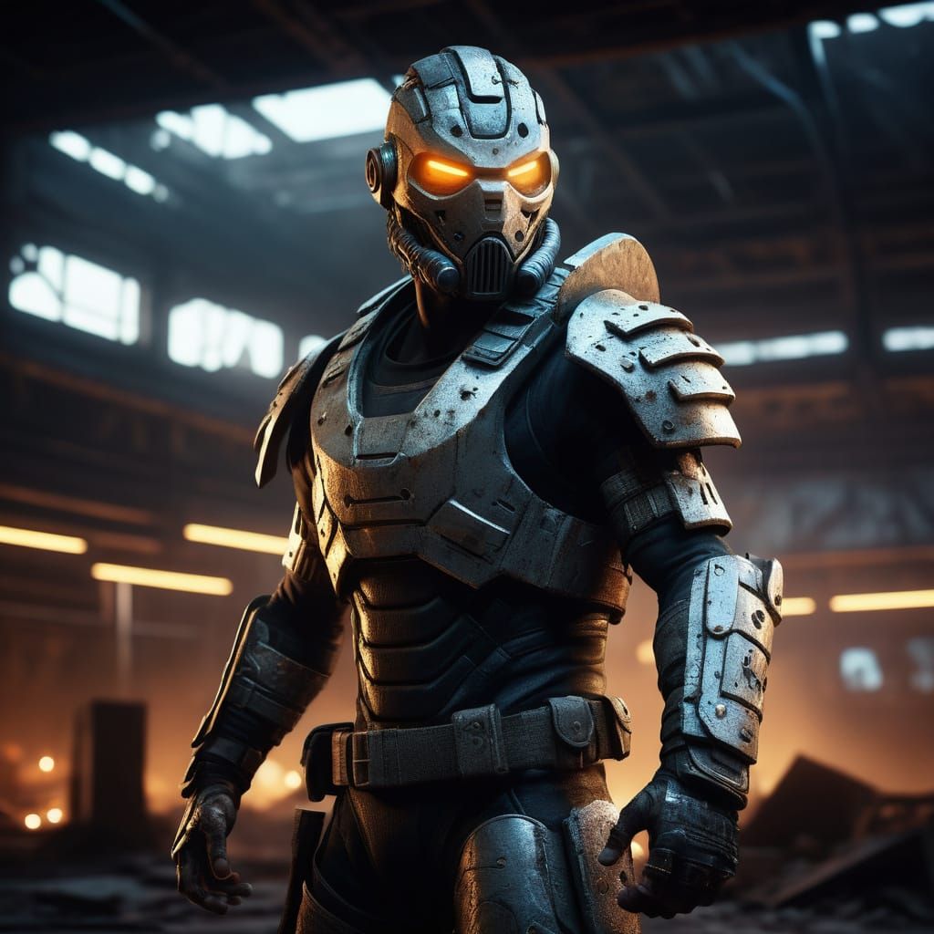 Cybernetic MMA Fighter in Ruined Arena