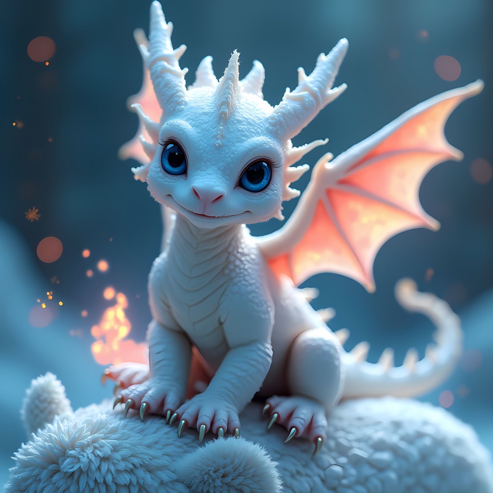 Mystical Polar Bear Companion: Baby Dragon's Fiery Majesty