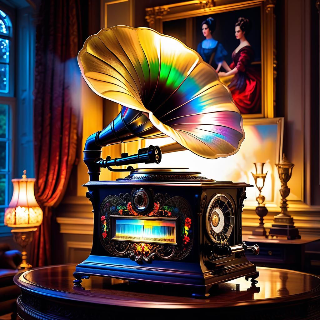 Dramatic Luminism Photograph of Antique Phonograph