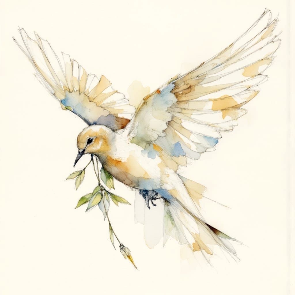 Dove of Peace with Olive Branch, Pierced by Arrow