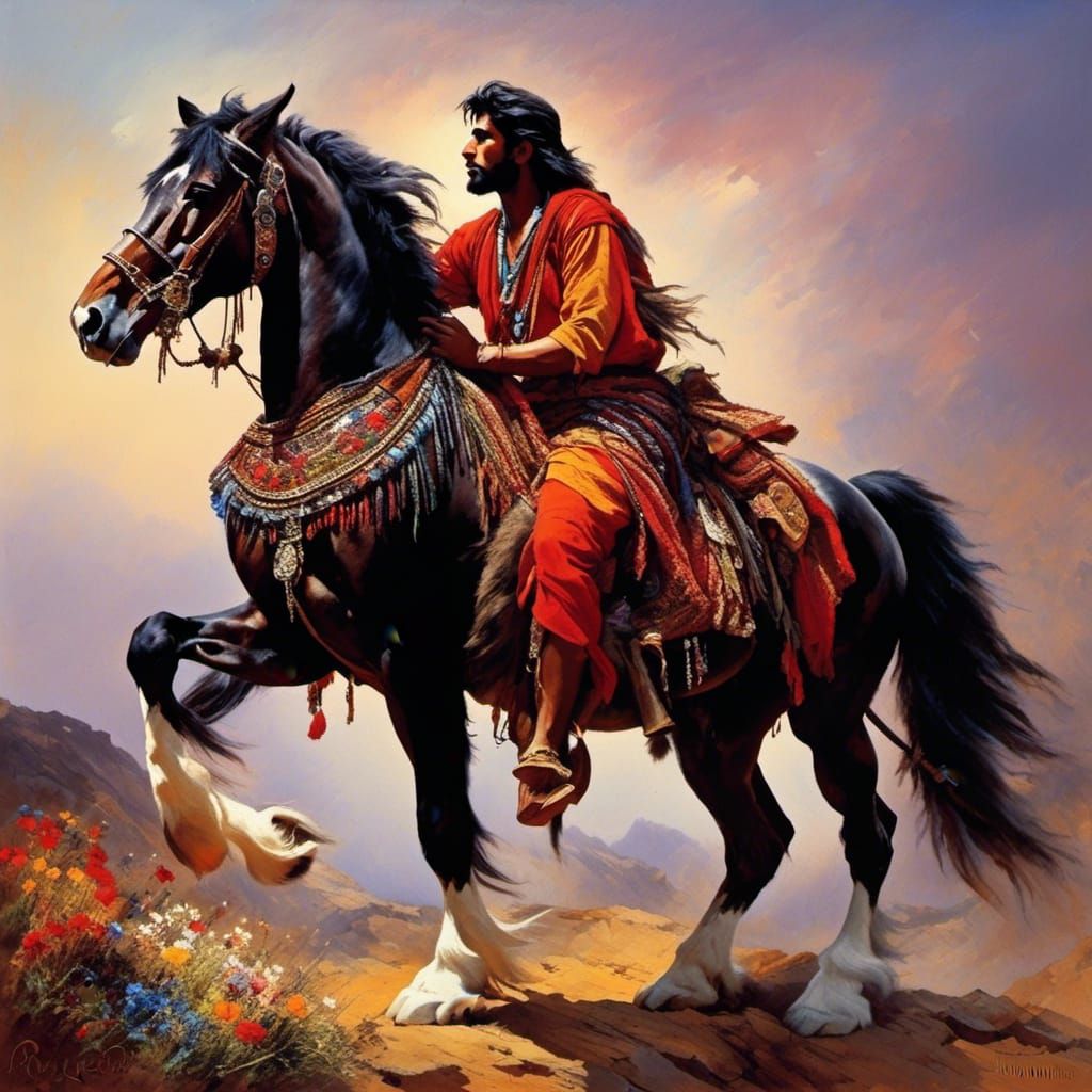 Nomadic Man on Horseback Searching for Home