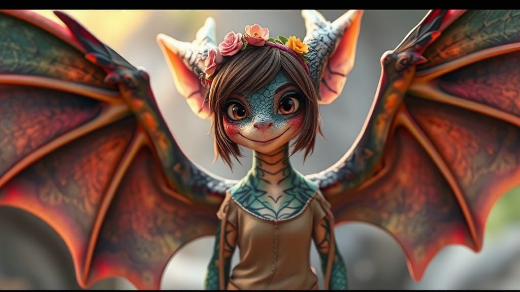 Anthropomorphic Kobold Dragon Hybrid in Watercolor Style