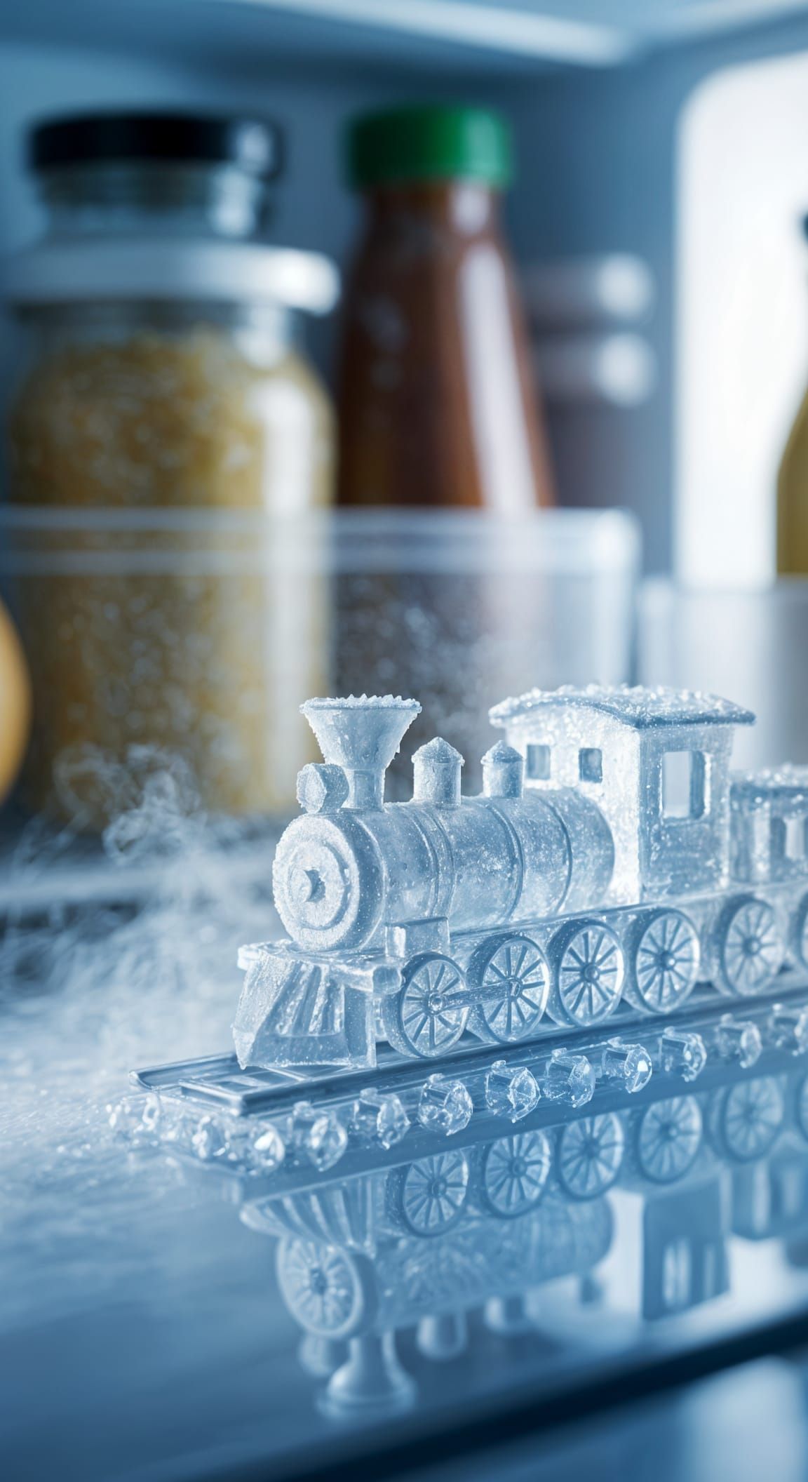 Tiny Ice Train in Refrigerator, Whimsical Miniature World
