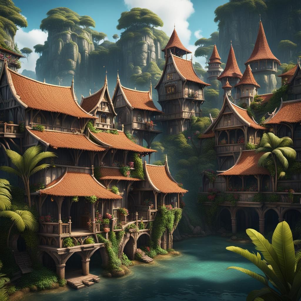 Tropical Medieval Resort Town: Fantasy Concept Art
