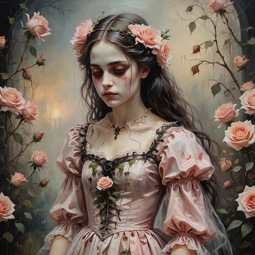 Girl in Rose Dress: A Romantic Gothic Vision