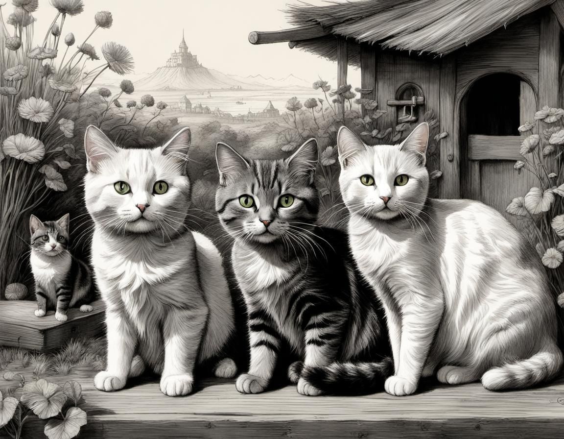Cats on Holiday: Whimsical Pencil Sketch