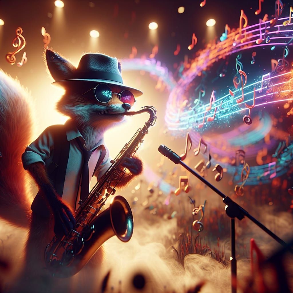 Jazz Fox on Smoky Stage in Hypermaximalist Style