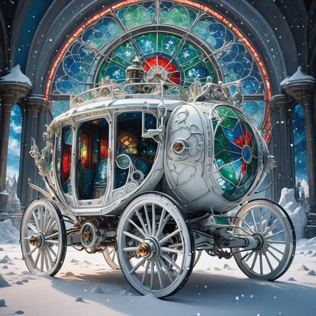 Futuristic Stained Glass Carriage in White Wasteland