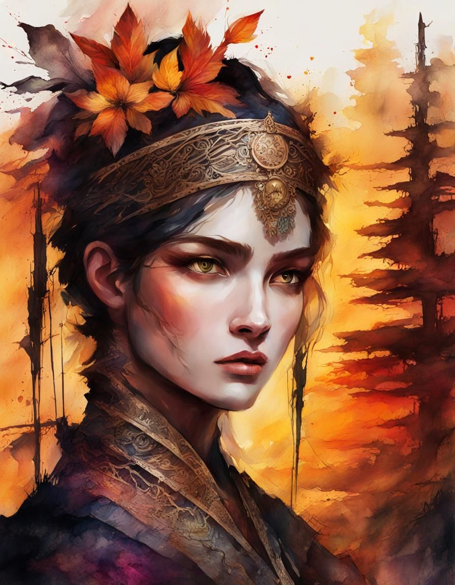 Seasonal Sunset in Digital Watercolor Style