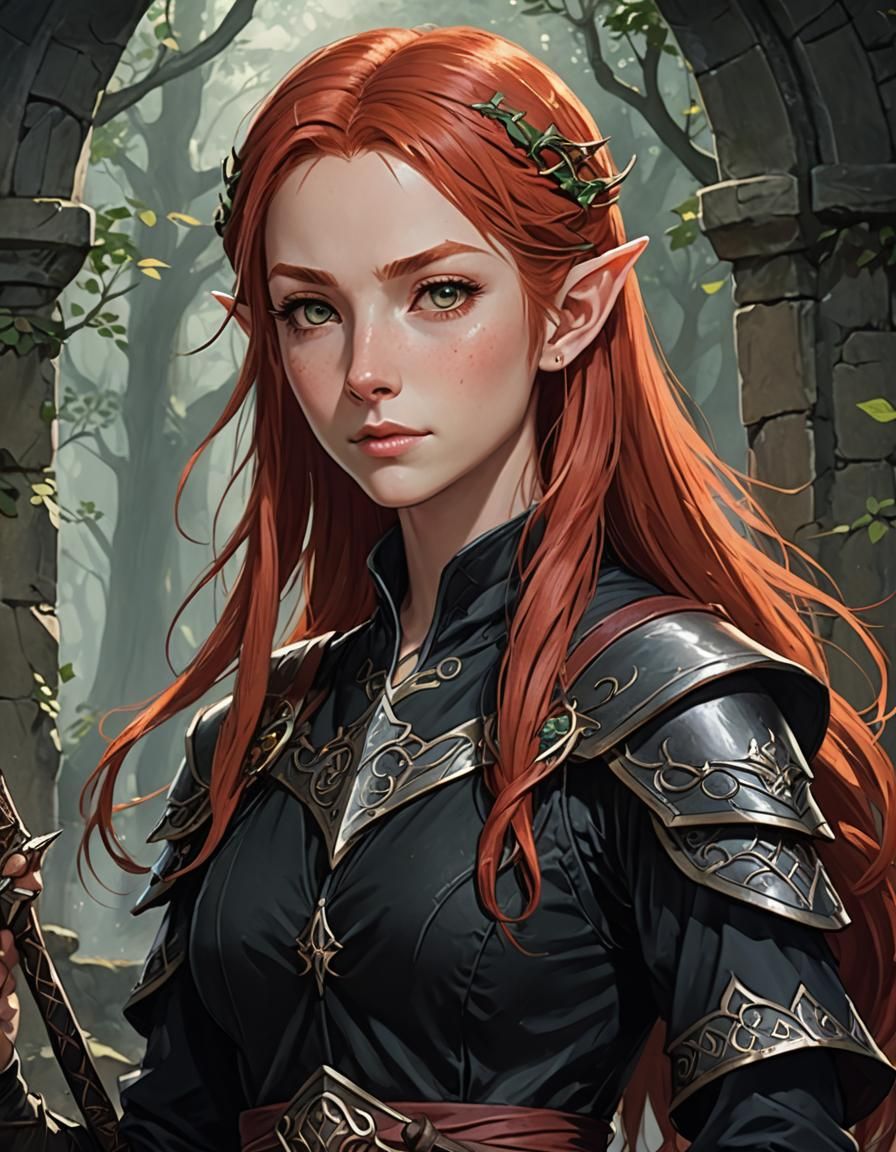 Elven Warrior with Vibrant Red Hair