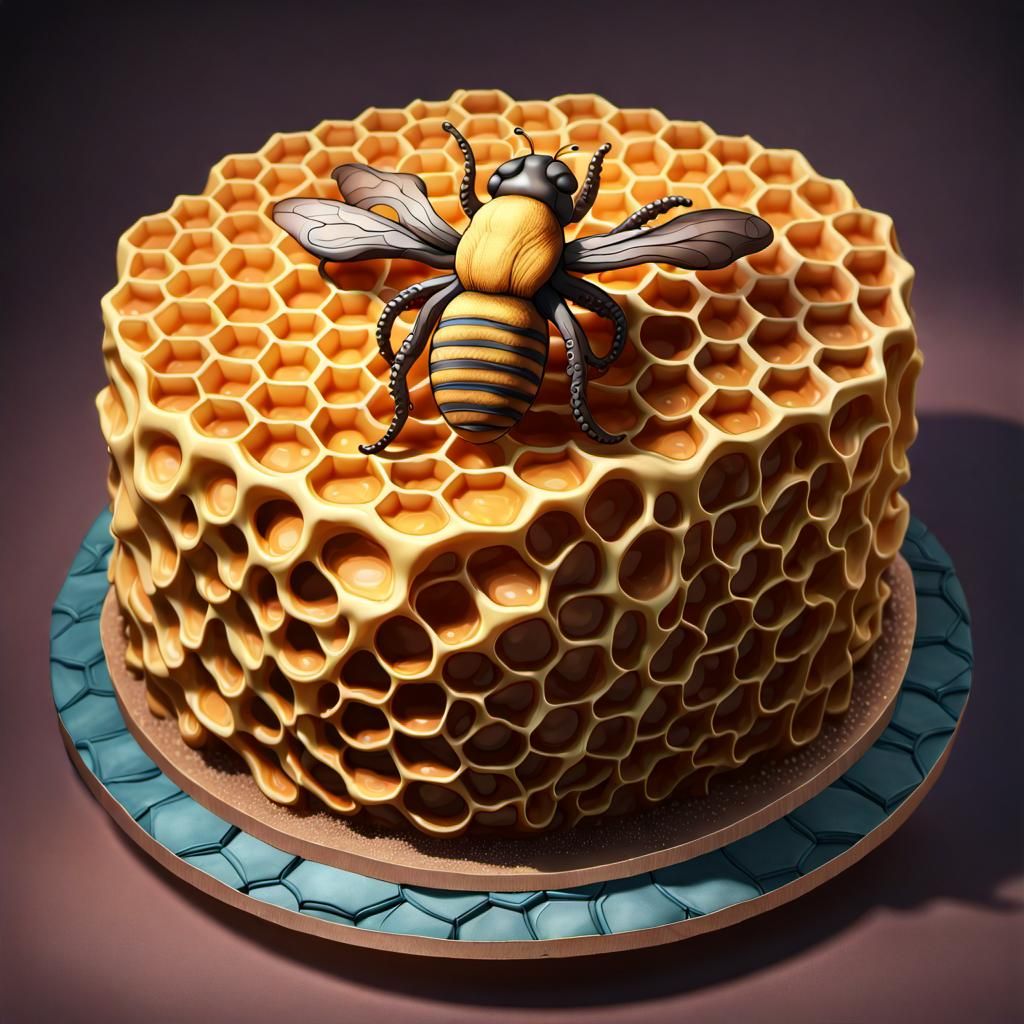 Hyperrealistic Beehive Octopus Cake: Maximalist Concept Art