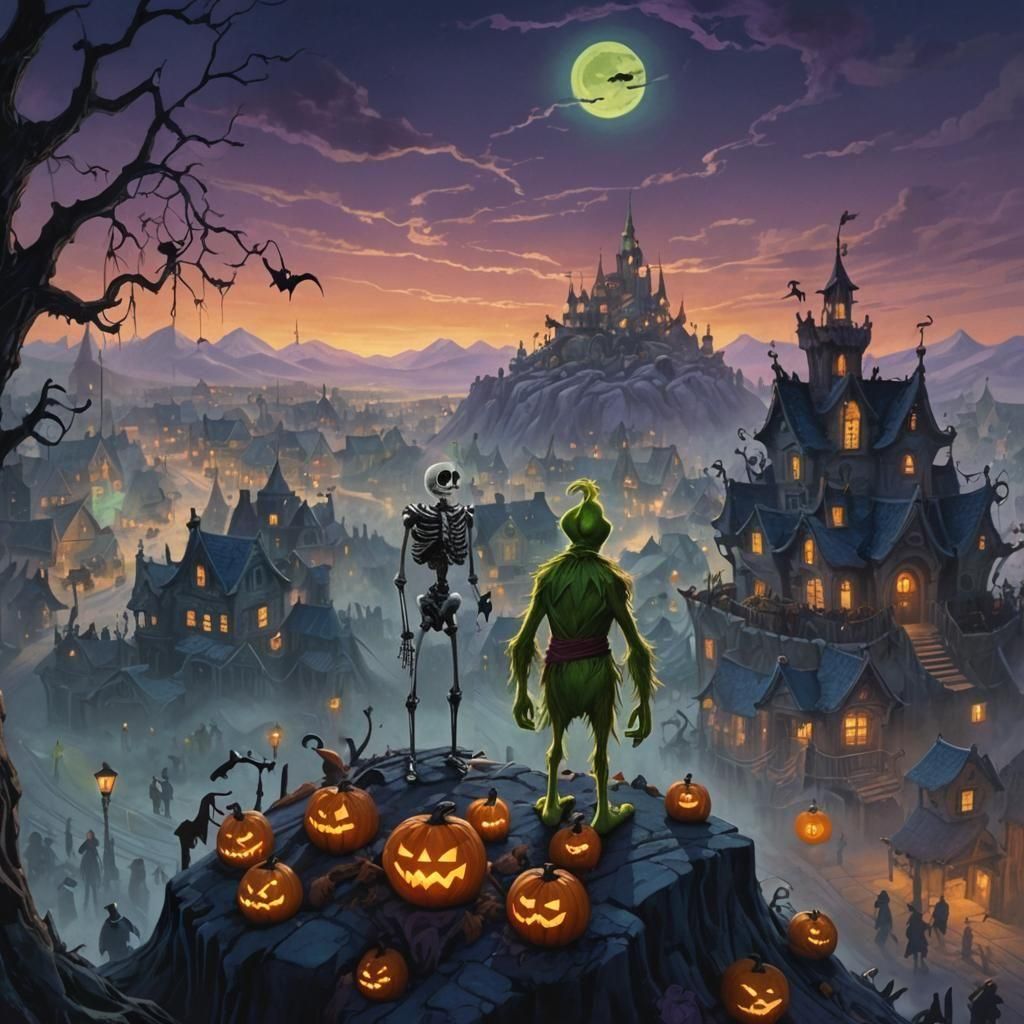 Grinch Celebrates Halloween in Skeleton Costume