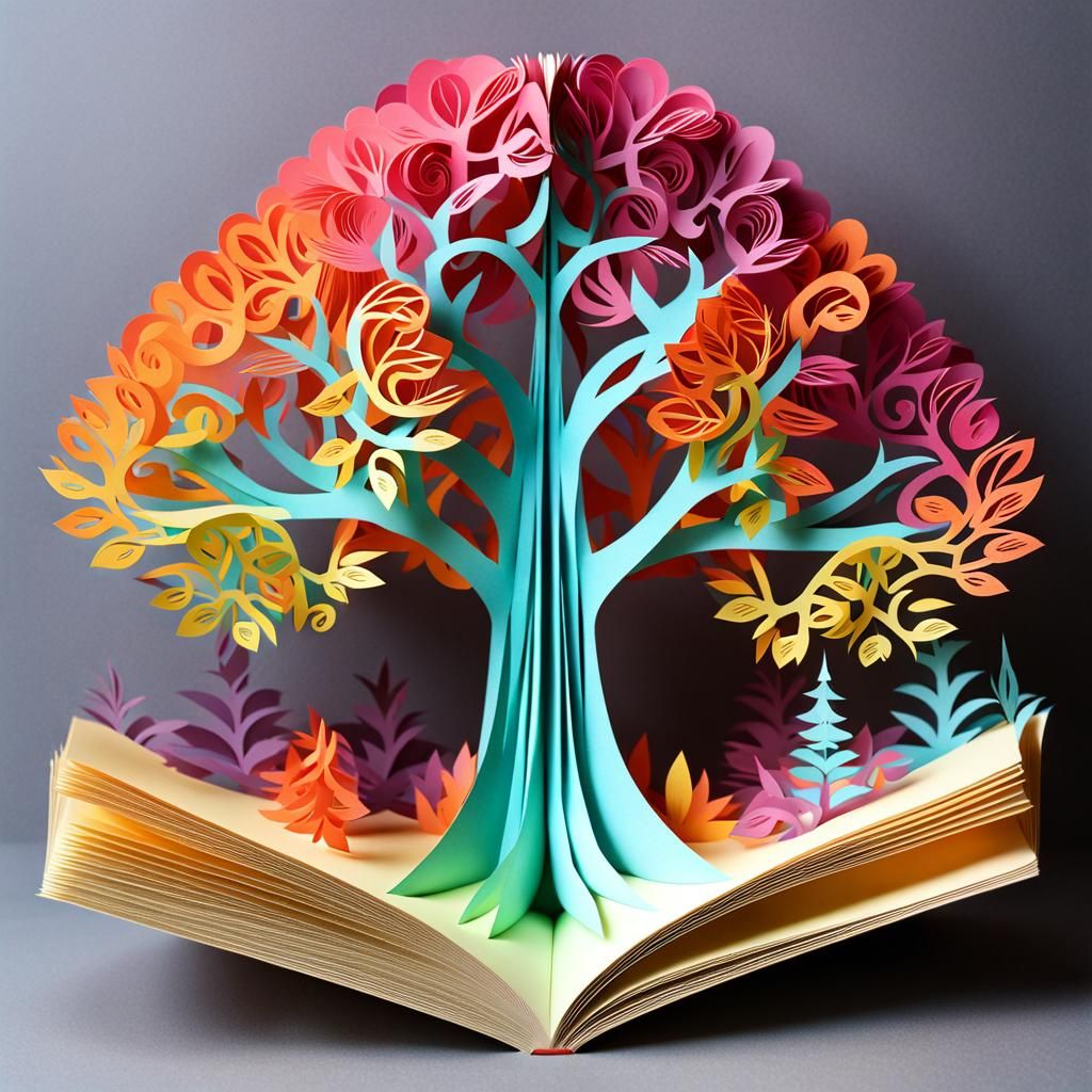 Colorful Kirigami Tree Papercraft Pop-Up Design