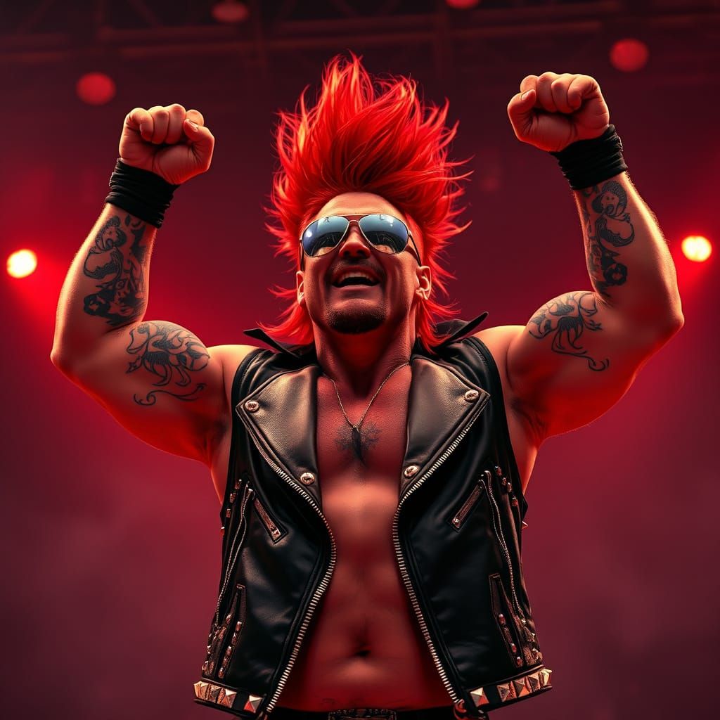 Cyberpunk Wrestler in Smoky Arena