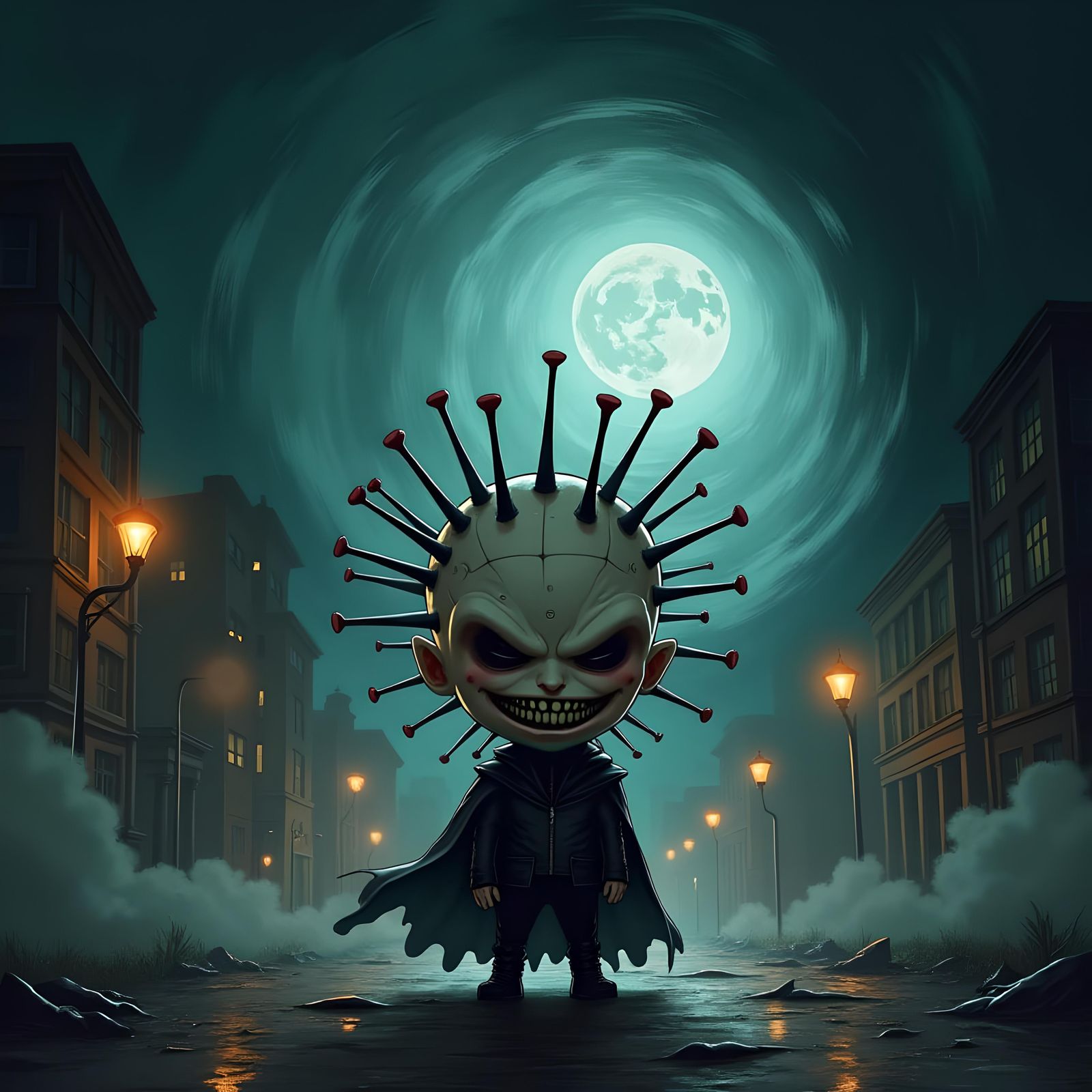 Chibi Horror Pinhead in Vortex of Shadows