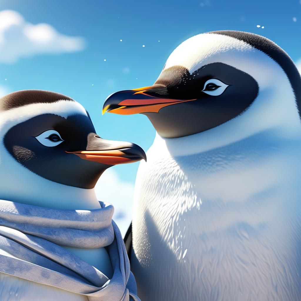 Happy Penguin with Shawl in Sunny Antarctic Anime Art