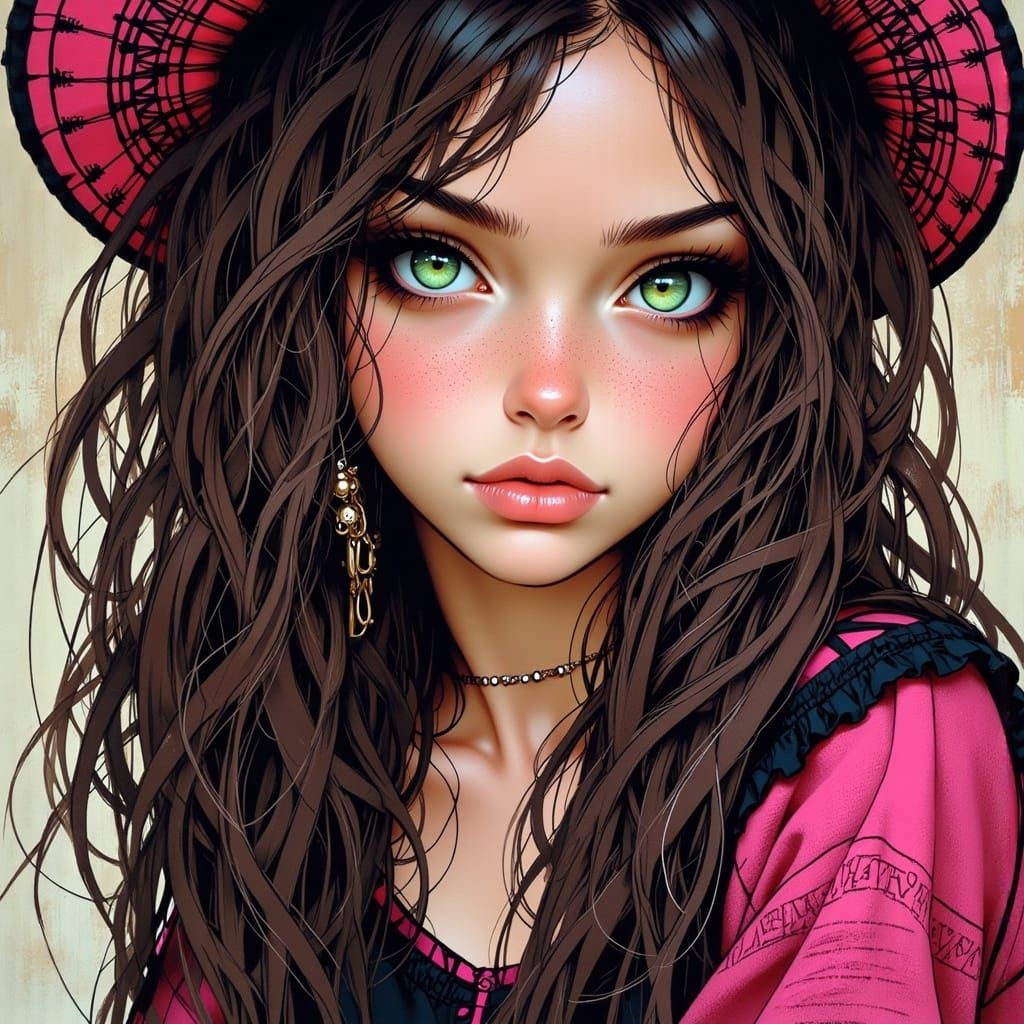 Steampunk Woman Winking Illustration