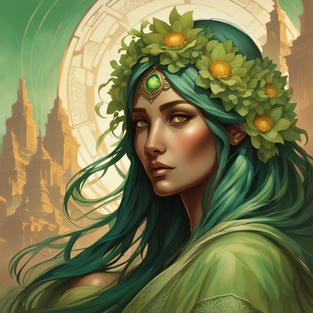Earth Goddess Portrait in Art Nouveau Style