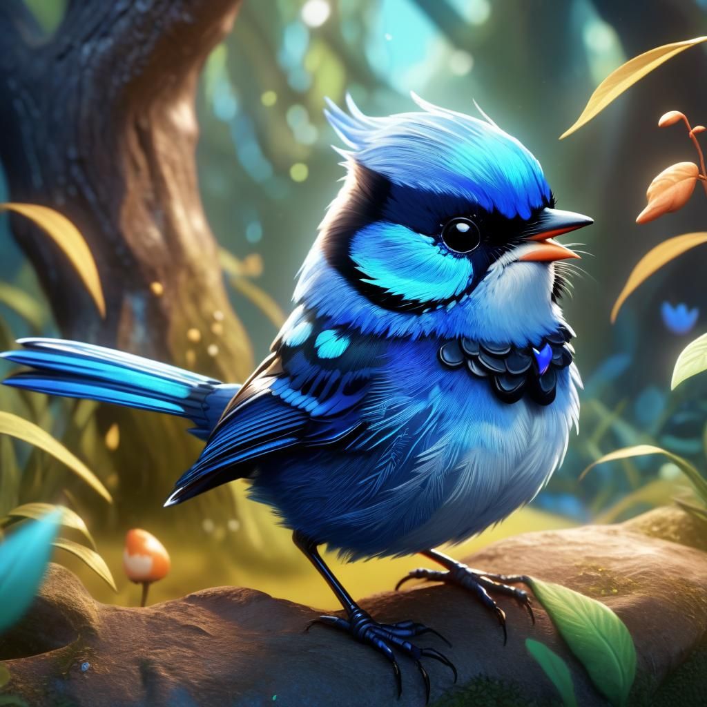 Adorable Fairy Wren Detailed Matte Painting