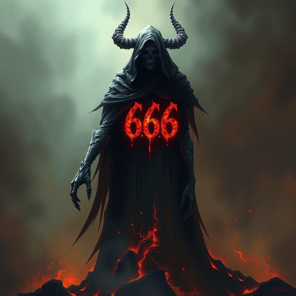Ominous Figure 666 in Dark Fantasy Style