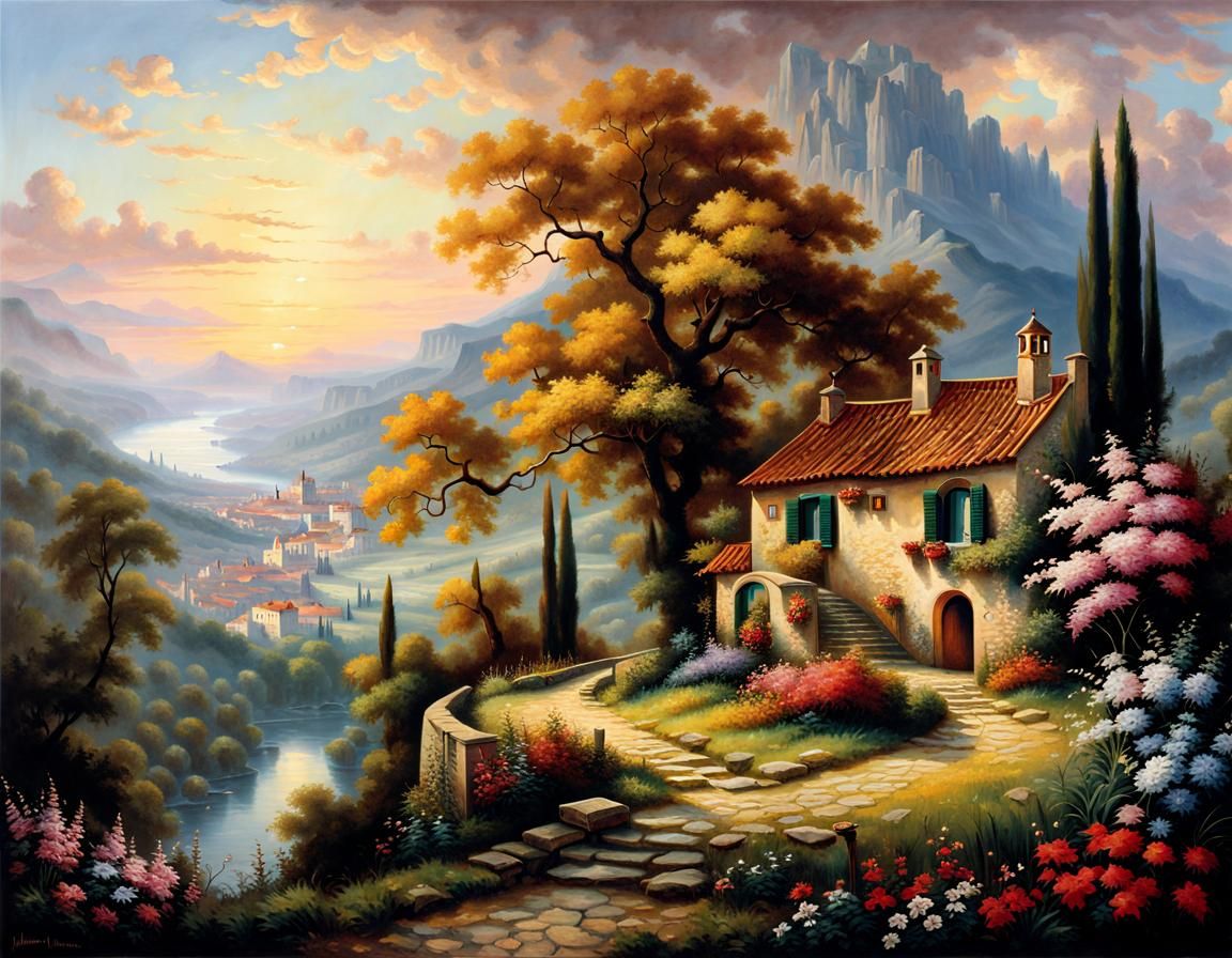 Ethereal Italian Landscape Oil Painting